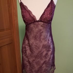 Victoria Secret Maroon Lace Sheer Nightgown Sz M